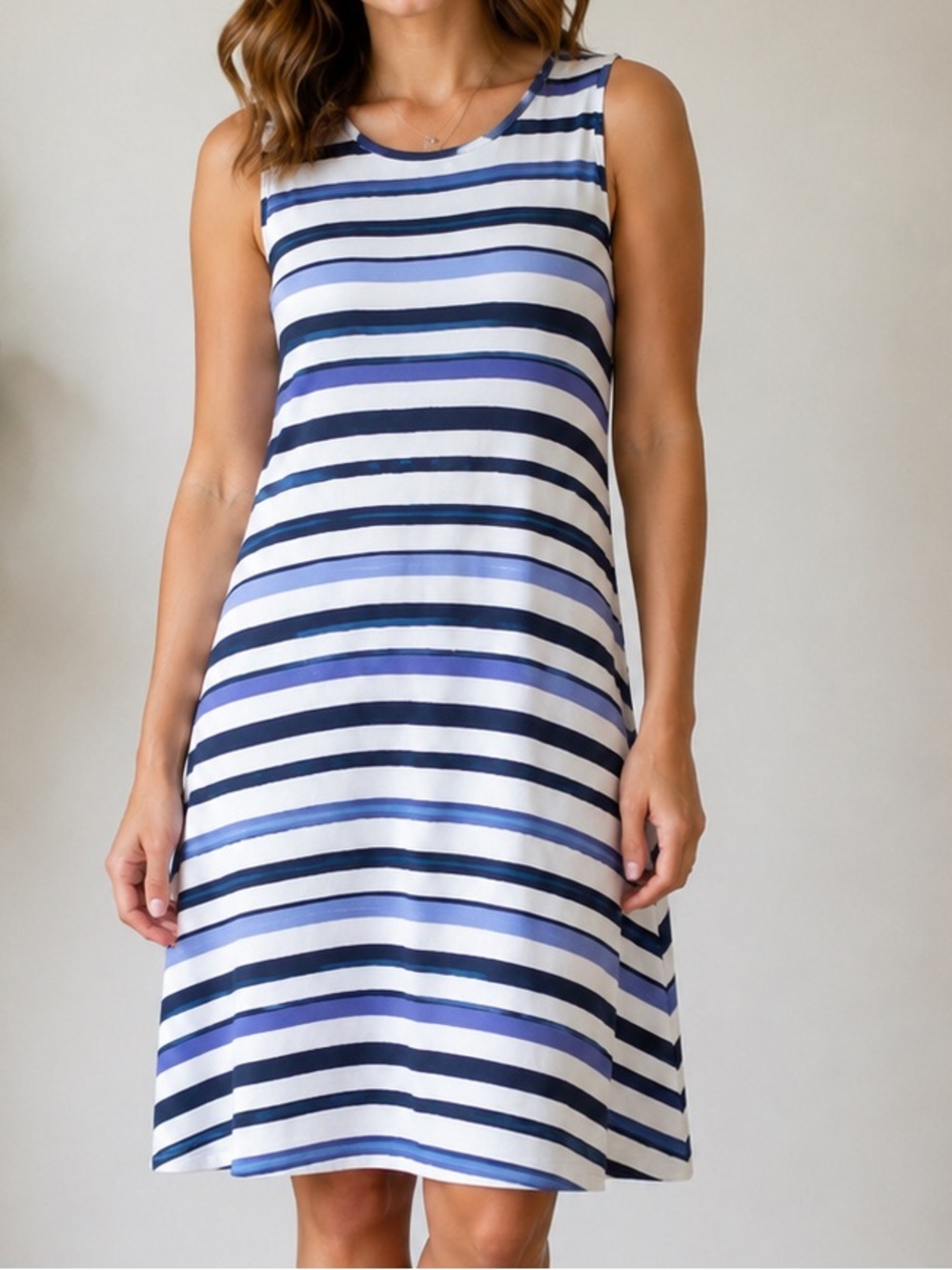 Tommy Bahama Blue & White Striped Sleeveless Swing Dress Small